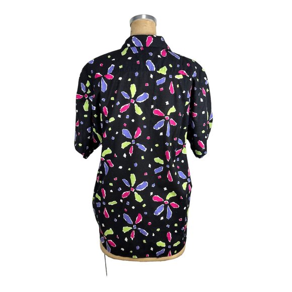1980s Esprit Sport blouse shirt abstract flowers neon colors Size M/L - Picture 3 of 7